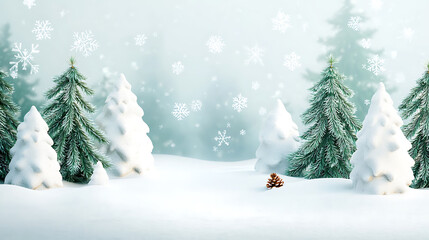 Obraz premium serene snowy forest scene featuring pine trees and falling snowflakes, creating peaceful winter atmosphere. Perfect for seasonal themes and holiday designs