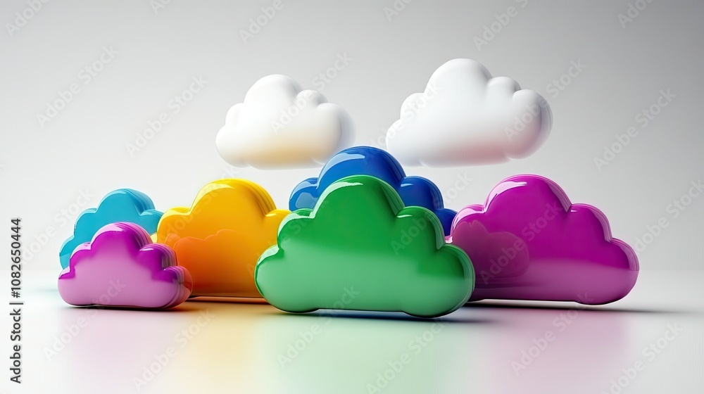 Aufkleber colorful and playful cartoon clouds in various shapes and sizes on a soft background ideal for digit