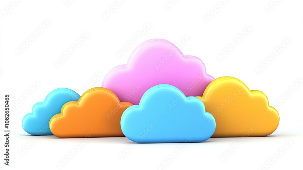 Aufkleber colorful cartoon clouds in various shapes and sizes representing imaginative weather in a bright and