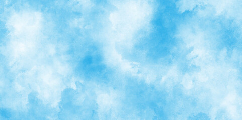 abstract watercolor painted illustration for retro aquarelle card design, abstract blue color watercolor sky background, sky background with white fluffy clouds, blue sky with beautiful natural .