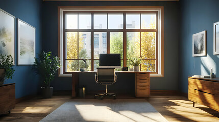 Fototapeta premium Illustration of Modern Home Office Interior Design with Natural Light