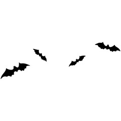 Flying bat silhouettes. Isolated black bats, swarm fly animals. A silhouette of bat, Halloween bat collection, halloween bat element. 