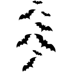 Naklejka premium Flying bat silhouettes. Isolated black bats, swarm fly animals. A silhouette of bat, Halloween bat collection, halloween bat element. 