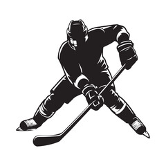 Fototapeta premium Hockey player in mid-strike silhouette vector art black color design and solid white background 