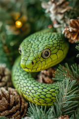 Fototapeta premium a snake on a New Year's background for postcards, banners, backgrounds. 2025. 2037.