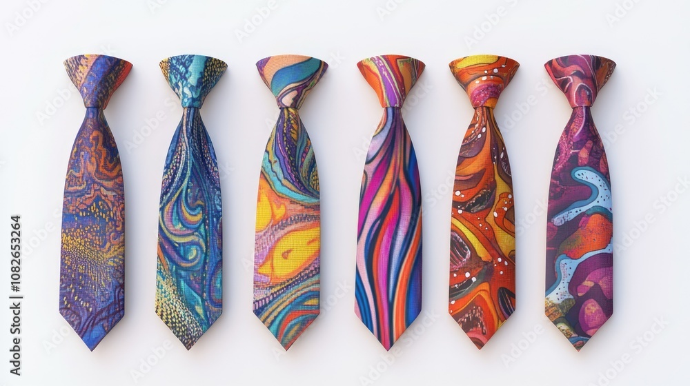 Aufkleber colorful and artistic ties displayed in a row showcasing vibrant patterns and unique designs for fas