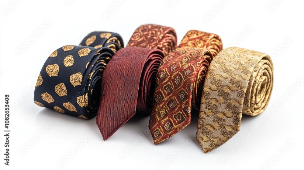 Poster elegant collection of assorted ties in rich colors and unique patterns for formal attire and busines
