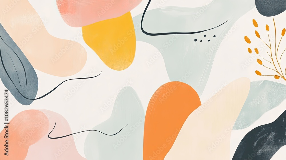 Poster Abstract Shapes and Soft Colors Create a Modern Artistic Background for Creative Projects and Design Work in a Minimalistic Style