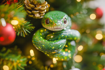 Fototapeta premium a snake on a New Year's background for postcards, banners, backgrounds. 2025. 2037.