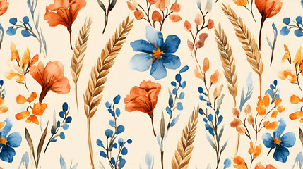 Fall colorful floral background.pattern for fashion,fabric and all prints on light beige background.