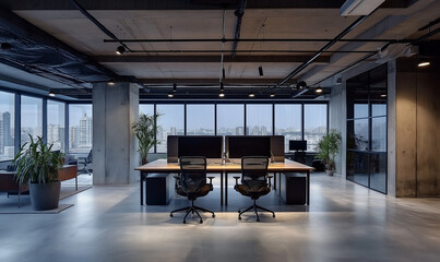 Fototapeta premium Minimalist office space in concrete construction techniques