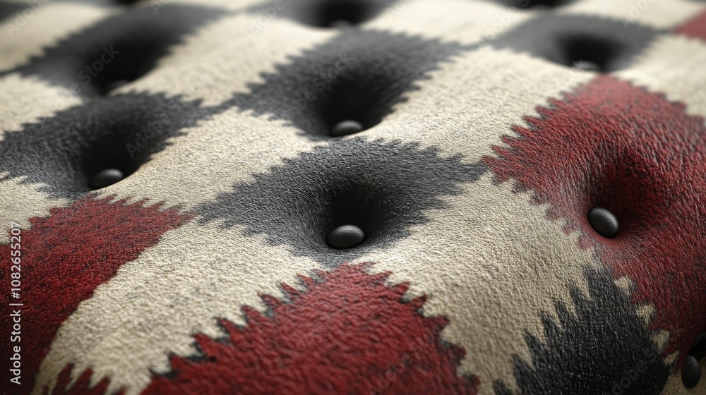 Poster a close-up view reveals intricate details of a cushioned surface covered in a plaid pattern. the fab
