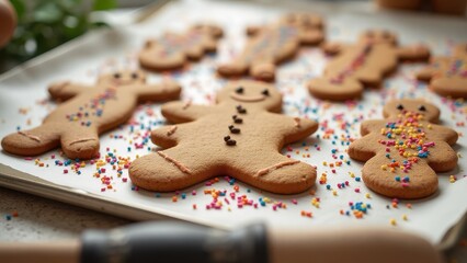 Soft cookies topped with bright rainbow sprinkles on a baking sheet, showcasing a fun and colorful dessert idea for all ages