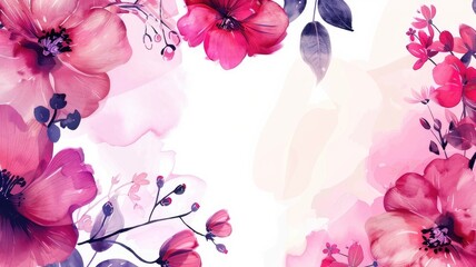 A watercolor painting of pink flowers on a white background