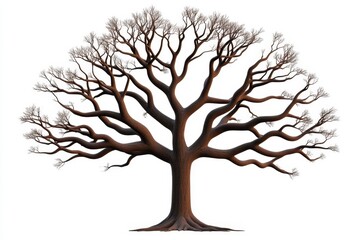Fototapeta premium Illustration of a bare winter tree with spreading branches, set against a plain white background