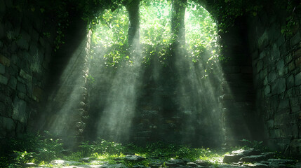 Obraz premium 3D Illustration Sunlit Ruins Nature Fantasy Background