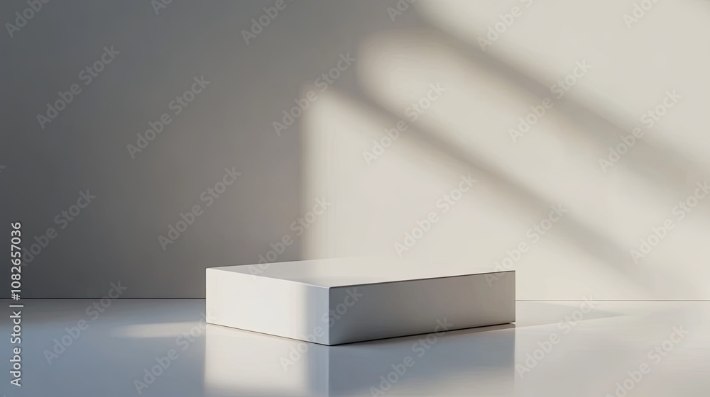 Poster minimalist square shape with subtle reflections on a white background, playing with light and shadow