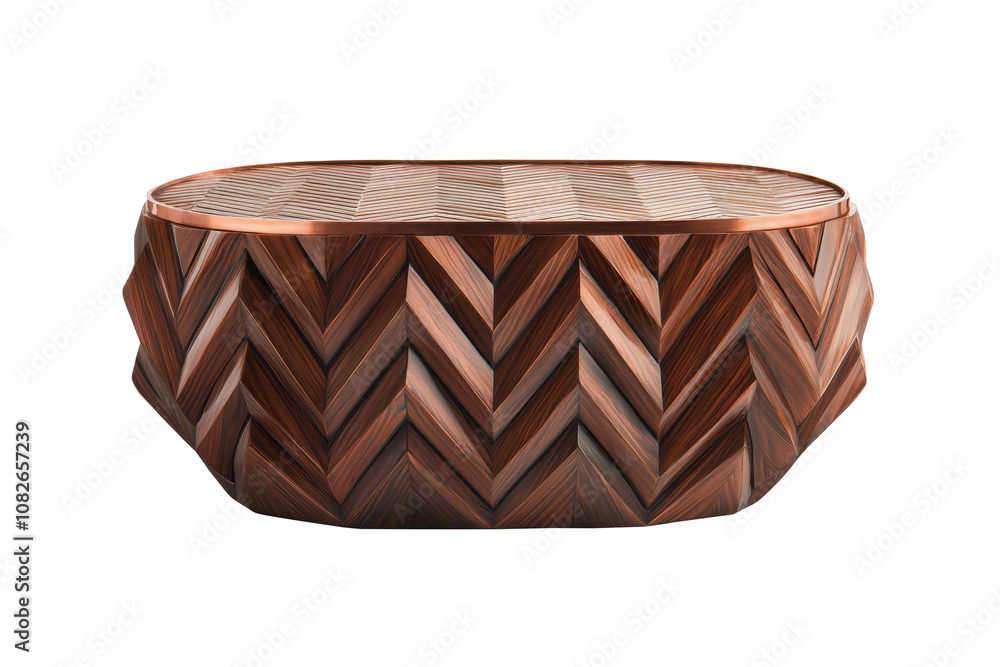 Aufkleber stylish wooden table featuring a chevron pattern with a copper rim, ideal for adding a modern rustic