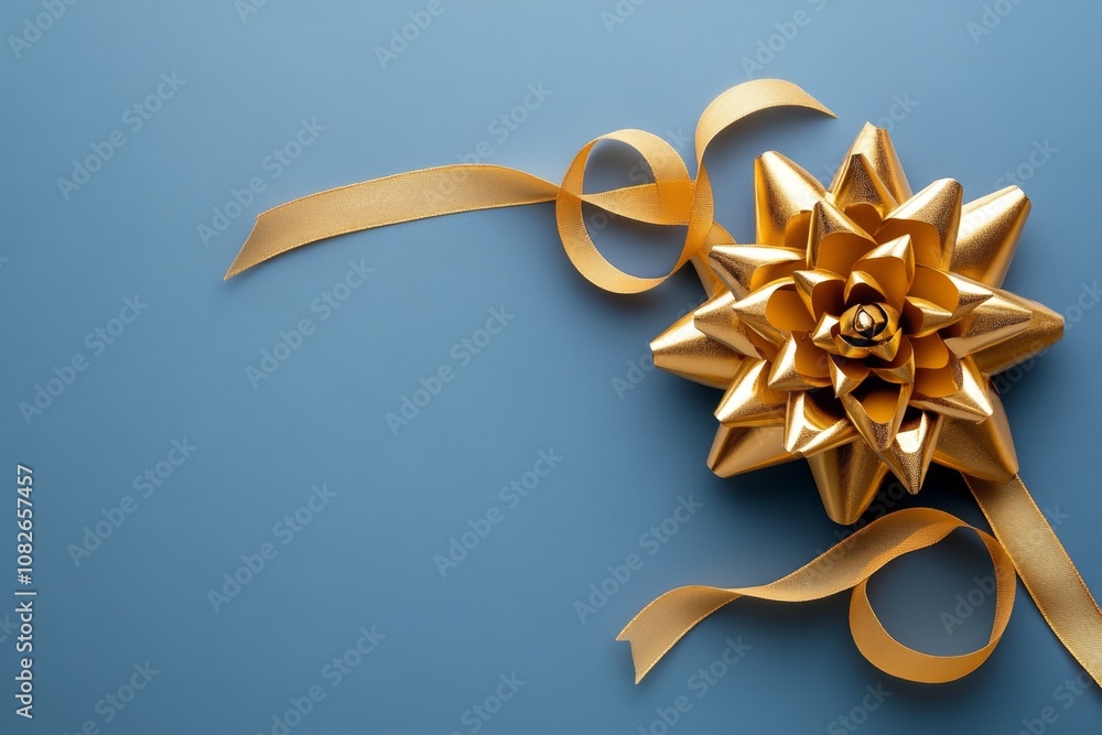 Poster minimalist design of a gold ornament with a delicate ribbon on a neutral background