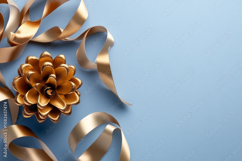Poster minimalist design of a gold ornament with a delicate ribbon on a neutral background