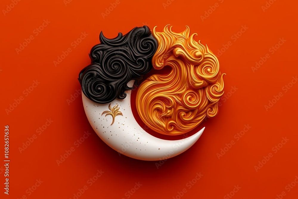 Aufkleber Minimalist graphic of two elements blending in a swirl, representing admixing in a simple style