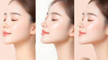 Elegant High-Fashion Beauty Portraits with Radiant Skin, Glamorous Makeup, and Luxurious Skincare Glow.