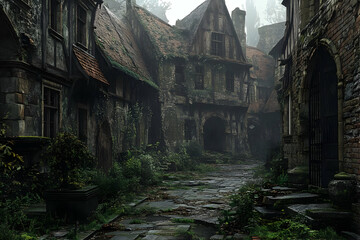 Illustration Abandoned Medieval Town Dark Fantasy
