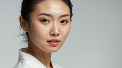 Fototapeta premium japanese woman with radiant skin on white background