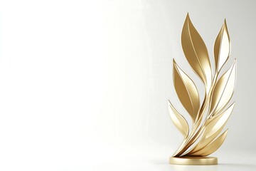 A stunning sustainable award trophy, golden leaf sculpture symbolizing sustainable recognition