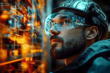 Photo - Engineer in AR Glasses Inspects Server Room