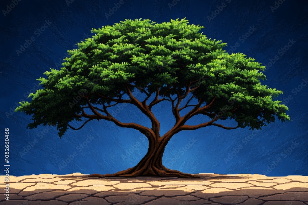 Poster pixel art tree with green leaves and a brown trunk, rendered in retro 8-bit style