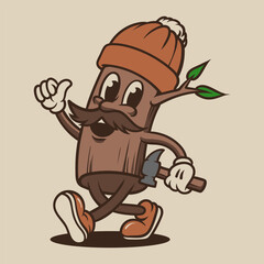 Wood Carpenter Vintage Character Vector Illustration Logo