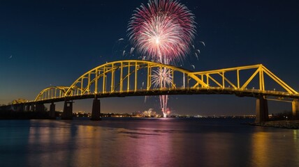 Fototapeta premium bridge of america fires fireworks to welcome
