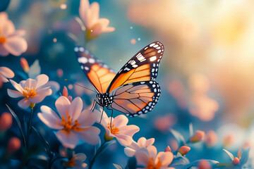 A butterfly sitting on top of a bunch of flowers