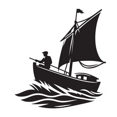 Sailor on a boat silhouette vector art black color design and solid white background 