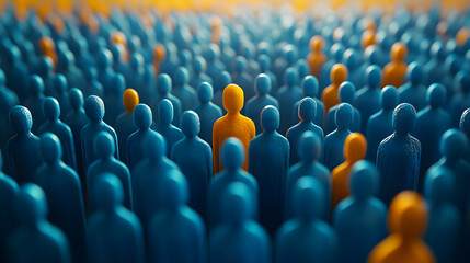 Obraz premium 3D Illustration Unique Individuality Crowd People Stand Out