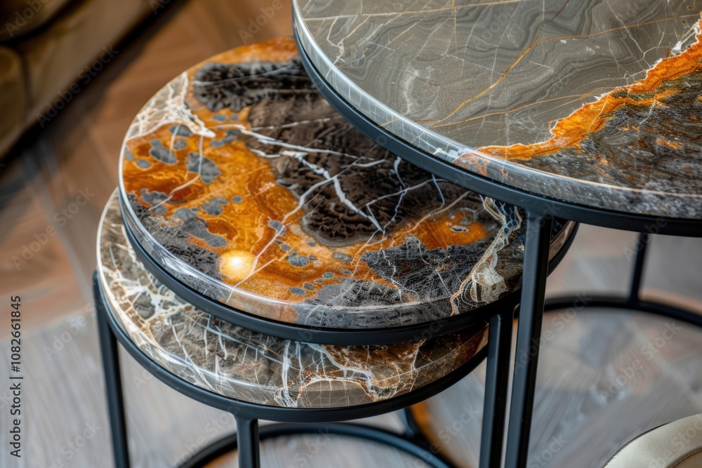 Aufkleber unique modern marble coffee table set designed with contrasting colors and smooth lines for contempo