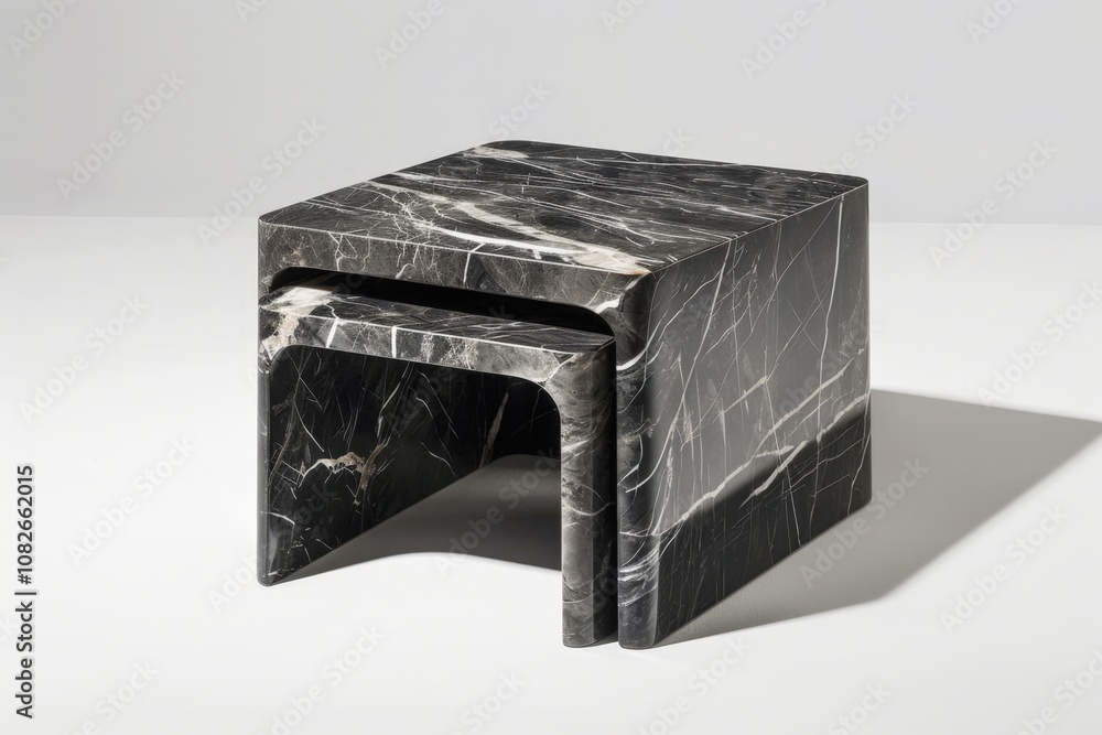 Poster unique modern marble coffee table set designed with contrasting colors and smooth lines for contempo