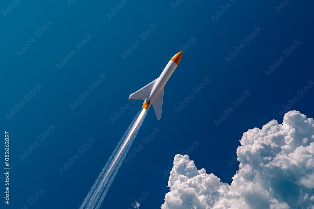 Poster single plane trail in a clear minimalist sky, symbolizing freedom and open space