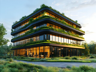 Obraz premium 3D Illustration Green Office Building Sustainable Architecture