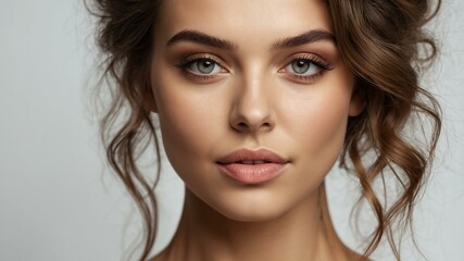 Fototapeta premium cute european woman with radiant skin on white background