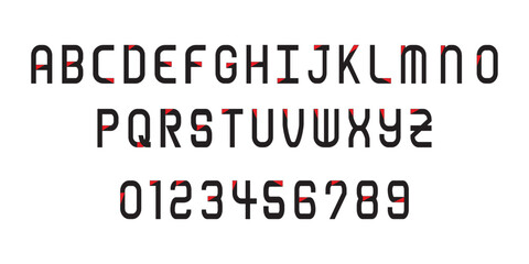 Obraz premium Illustration vector of English alphabets from A to Z with numbers 0 to 9 in red and black color
