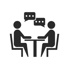 Two People Discussing at the Table Icon Silhouette Vector Illustration.
