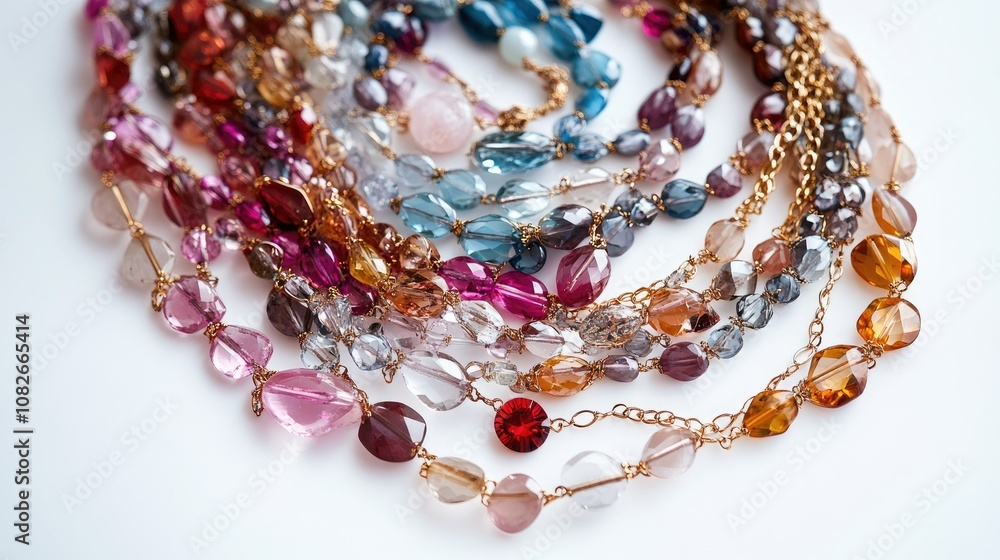Poster colorful array of elegant glass beads in various shapes and hues twisted together to create a stunni