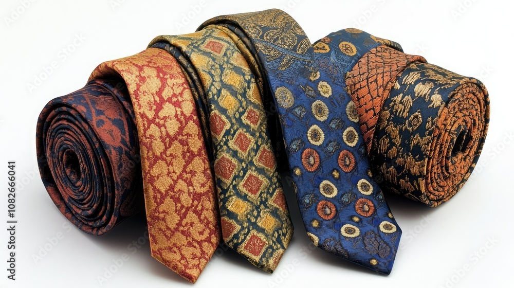 Aufkleber elegant collection of colorful ties displayed in rolled form, showcasing intricate patterns and rich