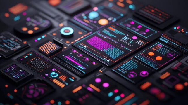 Futuristic online study platform interface digital workspace user experience virtual environment close-up view technology concept