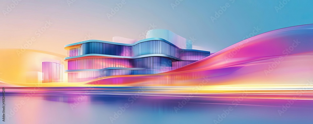 Poster a vibrant and modern architectural design with colorful abstract elements.