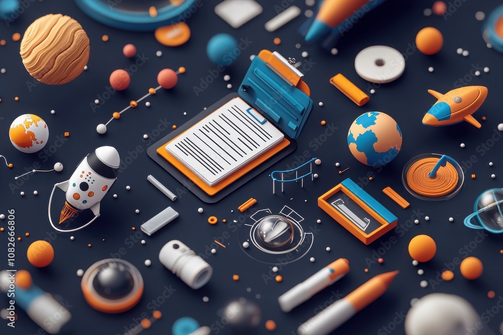 Poster exploring space-themed learning online interface digital design creative environment abstract viewpo
