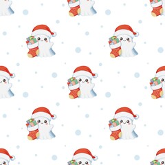 Christmas Cute Ghost with Stocking Seamless Pattern Featuring Books