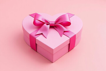 Fototapeta premium A pink heart-shaped gift box with a matching pink bow, perfect for Valentine's Day or any romantic occasion